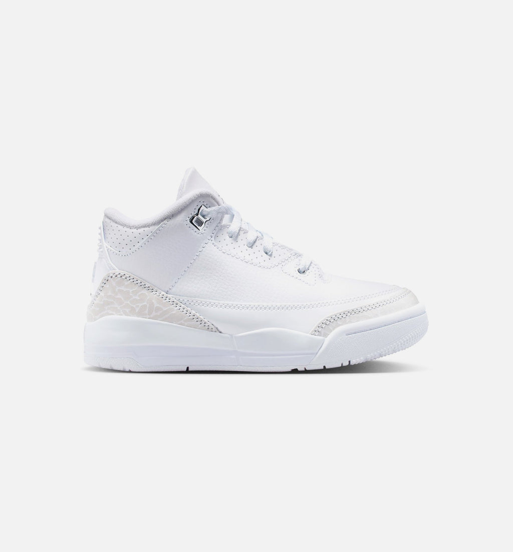 Air Jordan 3 Retro White and Silver Preschool Shoes